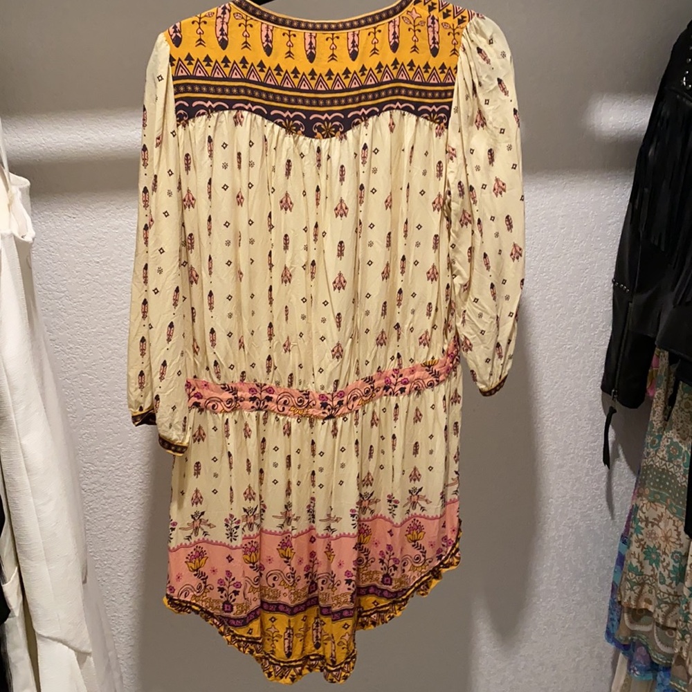 Spell Cream Boho Floral Tunic Dress with Pink and Mustard Accents - Picture 2 of 8